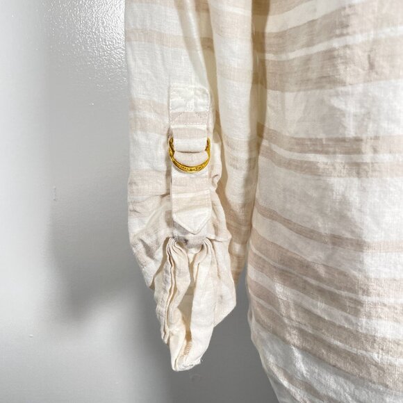 Ellen Tracy Popover Shirt Women's Small White Tan Striped 100% Linen Long Sleeve - Picture 12 of 16